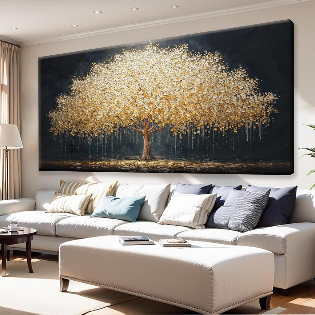Tsomzxng Large Wall Art Gold Tree Of Life Artwork Prints Canvas Art Wall Decor Painting Prints Gold Tree Large Abstract Wall Decor Picture For Living Room Bedroom Home Office Artwork 35'X 70'