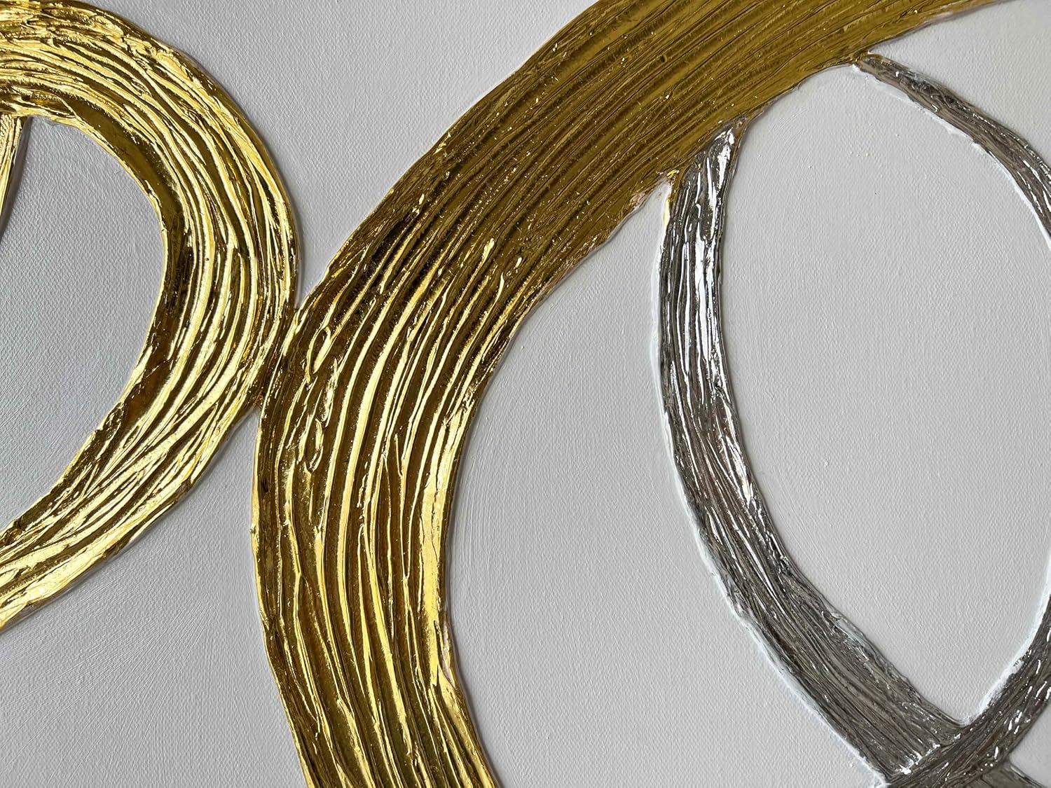 Creespi Hand-Painted Gold And Silver Foil Textured Wall Art,Abstract Oil Painting On Canvas 24x48 inch,Contemporary Minimalist Art Painting for Home Wall Décor