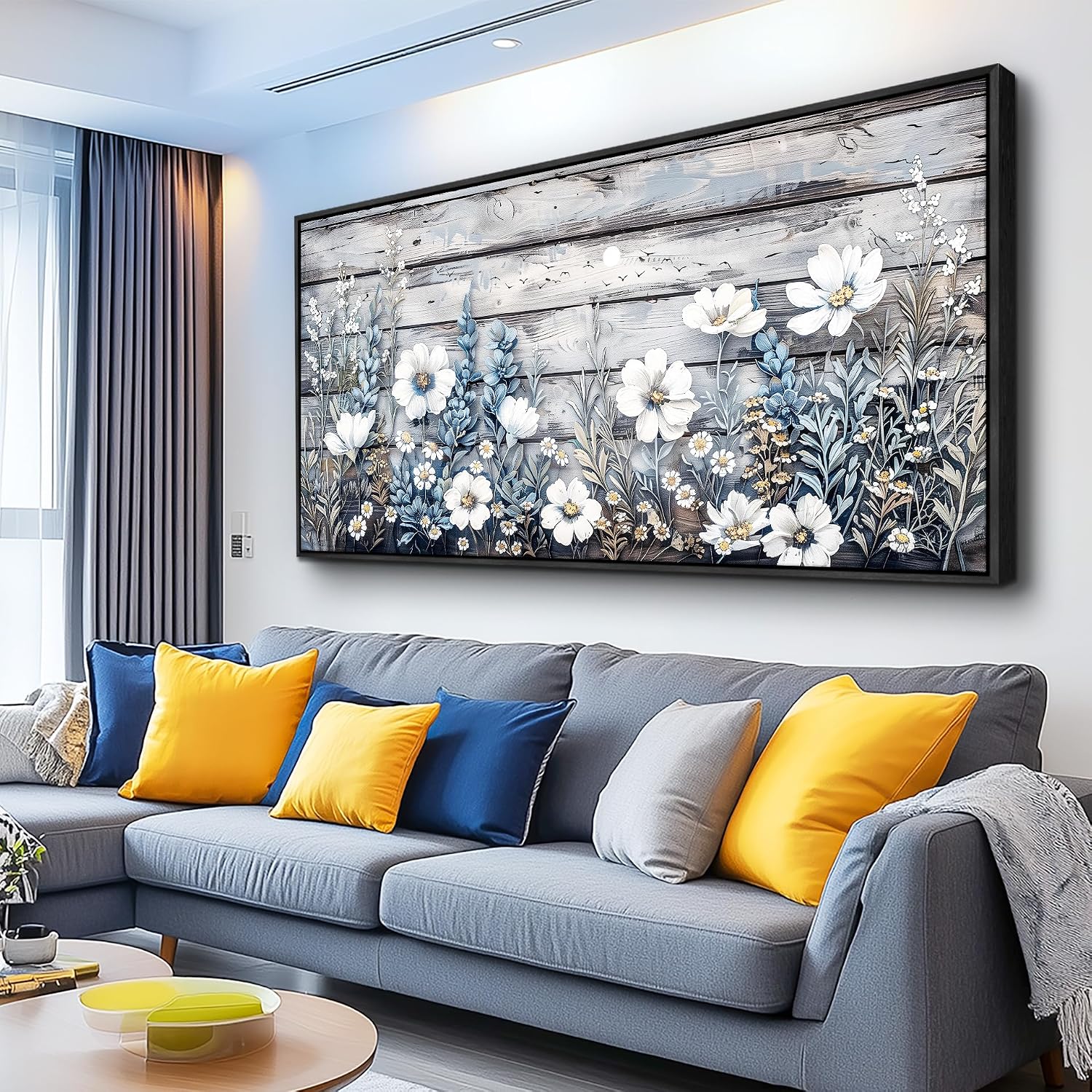XIGUANGART Large Black Framed Wall Art for Living Room Floral Canvas Prints Printing Bedroom Artwork for Walls Rustic Nature Abstract Pictures for Kitchen Bathroom Office Modern Home Decor Mural 30x60