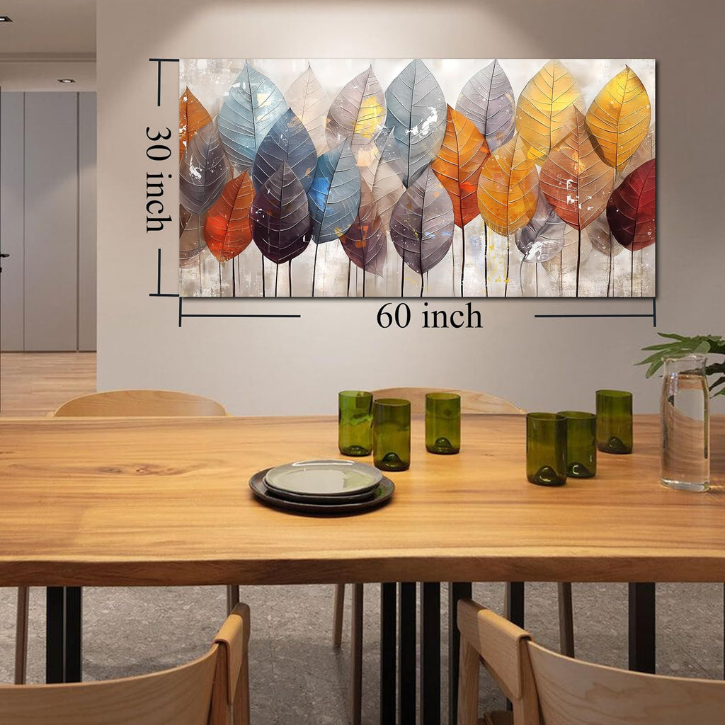ENTANUB Leaf Wall Art for Living Room, Gold Autumn Canvas Wall Art for Bedroom, Tree Print Painting for Office, Large Size 60x30 Inches