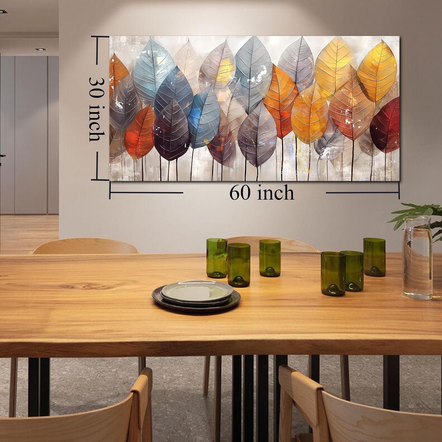 ENTANUB Leaf Wall Art for Living Room, Gold Autumn Canvas Wall Art for Bedroom, Tree Print Painting for Office, Large Size 60x30 Inches