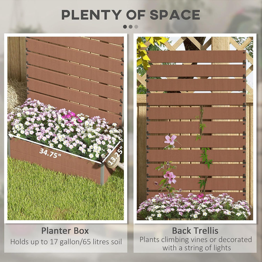 Outsunny Raised Garden Bed with Trellis for Climbing Plants, Planter Box with Self Draining Gap, Freestanding Trellis Planter for Outdoor, Patio, Deck, 35.75' x 15' x 70.75', Light Brown
