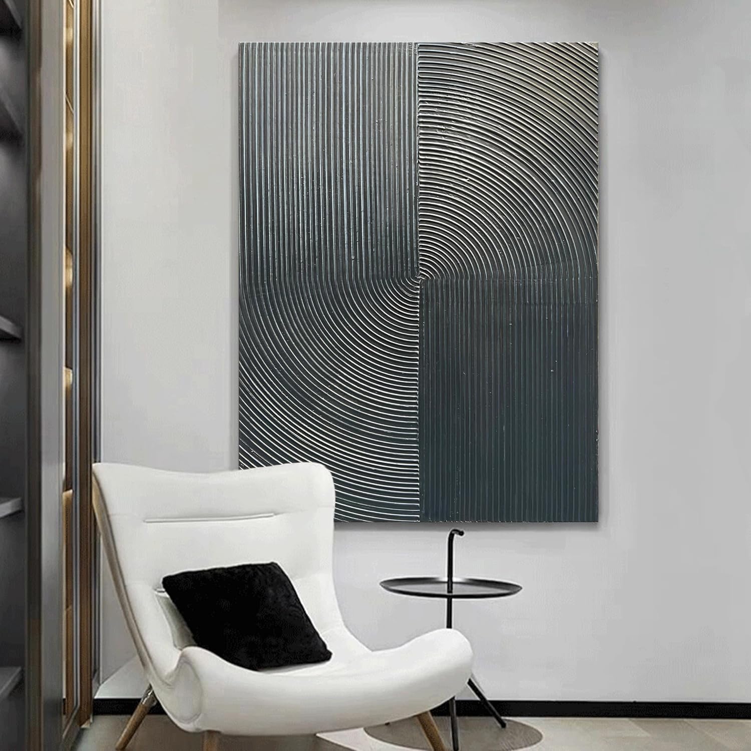 NANKAI Hand Painted Abstract Modern Oil Painting 40x28 Inch Black Texture Contemporary Wall Art Minimalist Frame Artwork for Wall Decoration