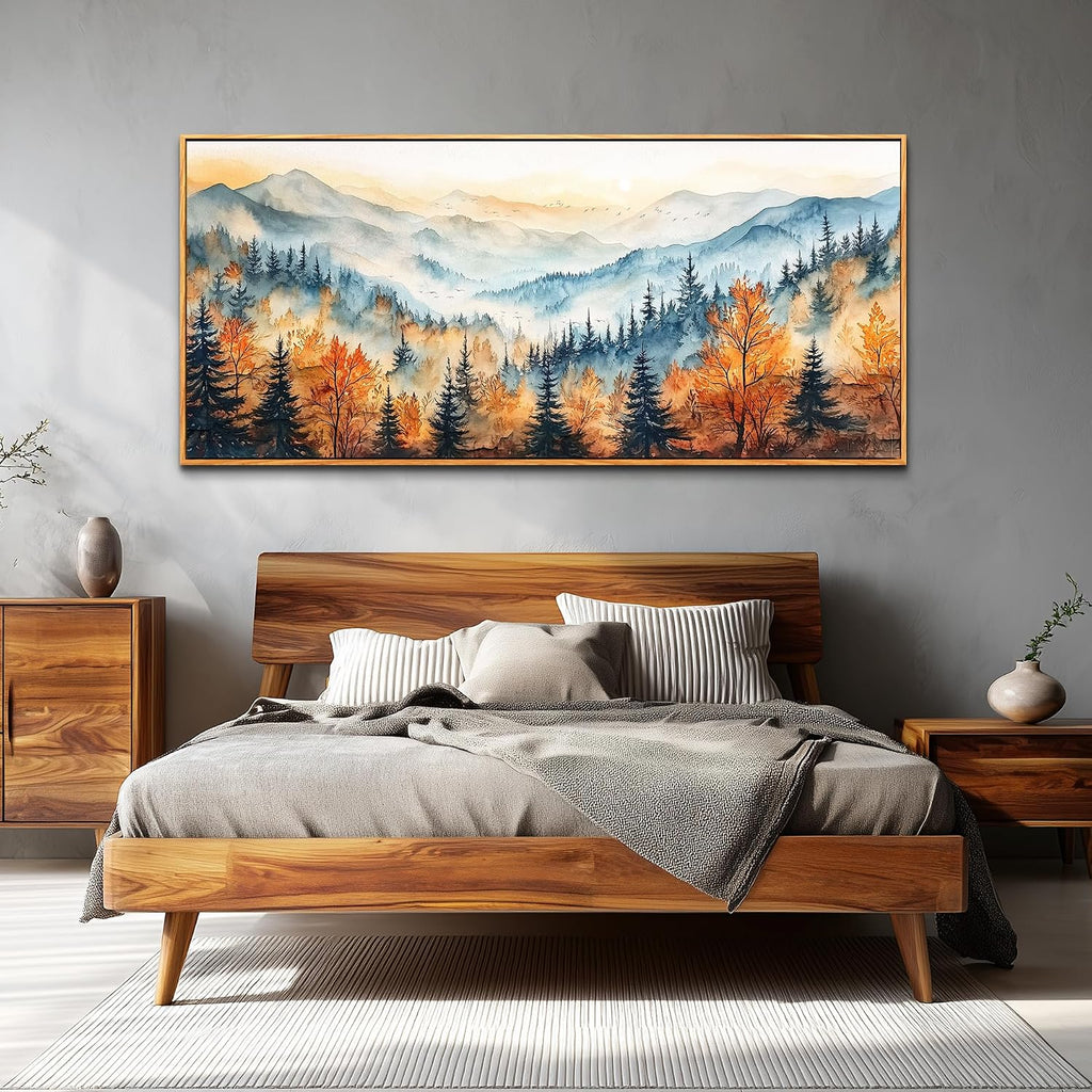 KELIYUAN Large Canvas Abstract Mountain Forest ainting Wall Decor For Living Room Wall Art For Bedroom Office Farmhouse Murals Restaurant Printed Artworks Modern Home Decor Wood Framed 32x72 In