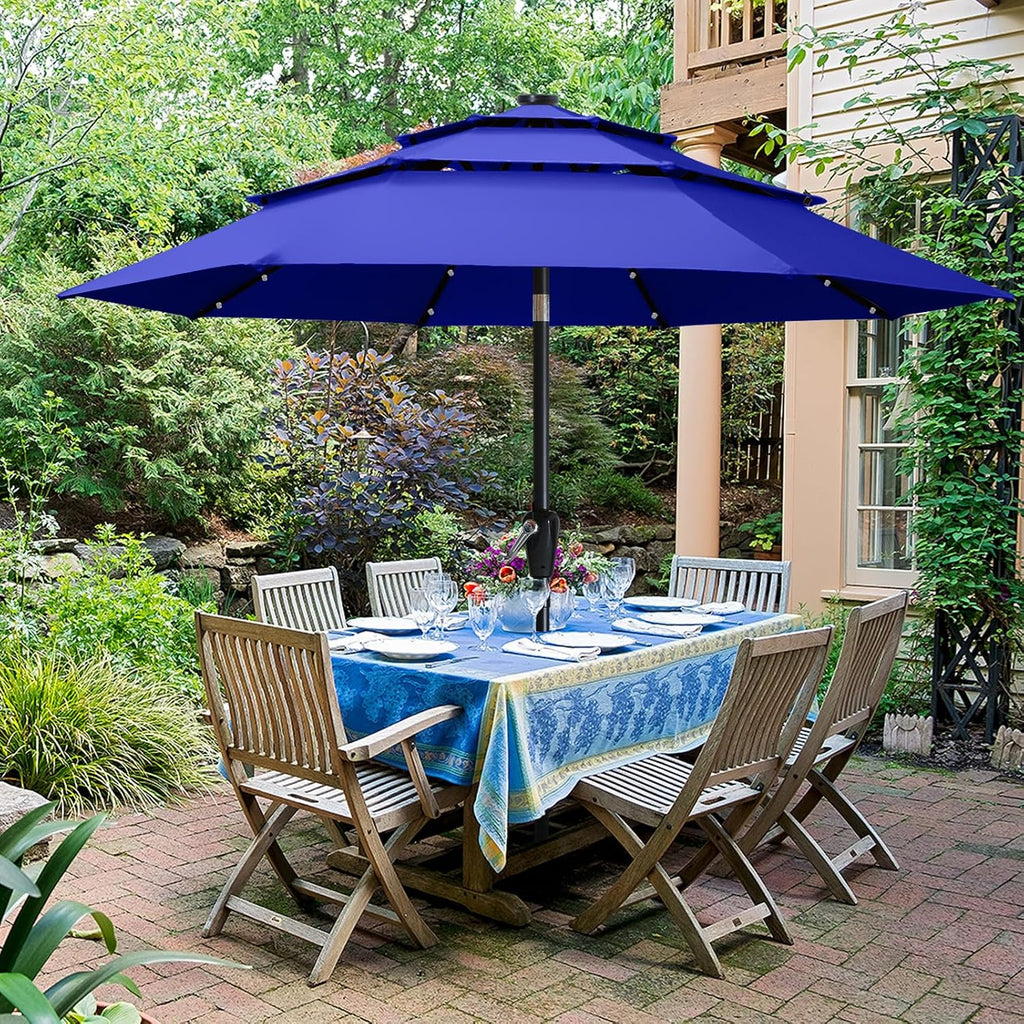 ABCCANOPY 10FT Solar Led Patio Umbrella 3-Tiers(Blue)