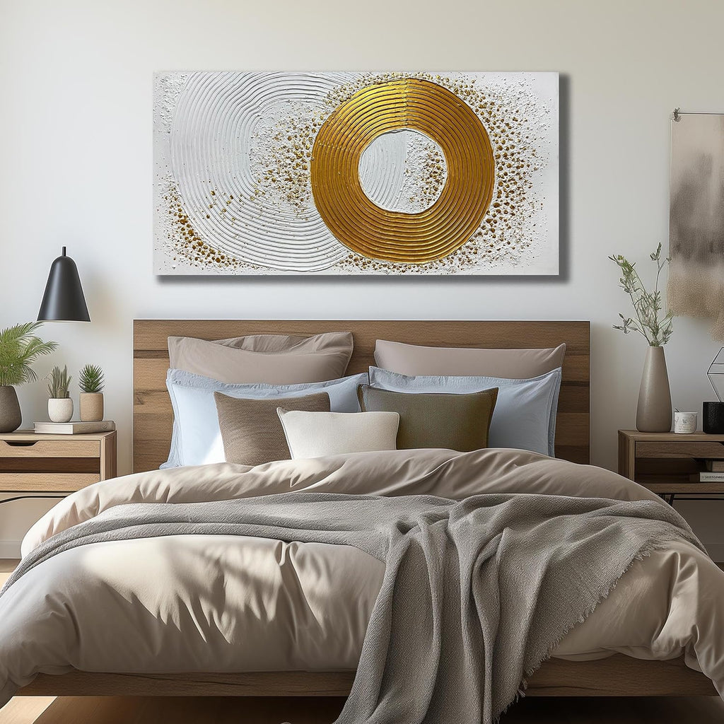 White and Gold Artwork for Wall Bedroom Large Abstract Wall Decor for Living Room Modern Oil Painting Wall Art for Office Size 29 x 58 Inch