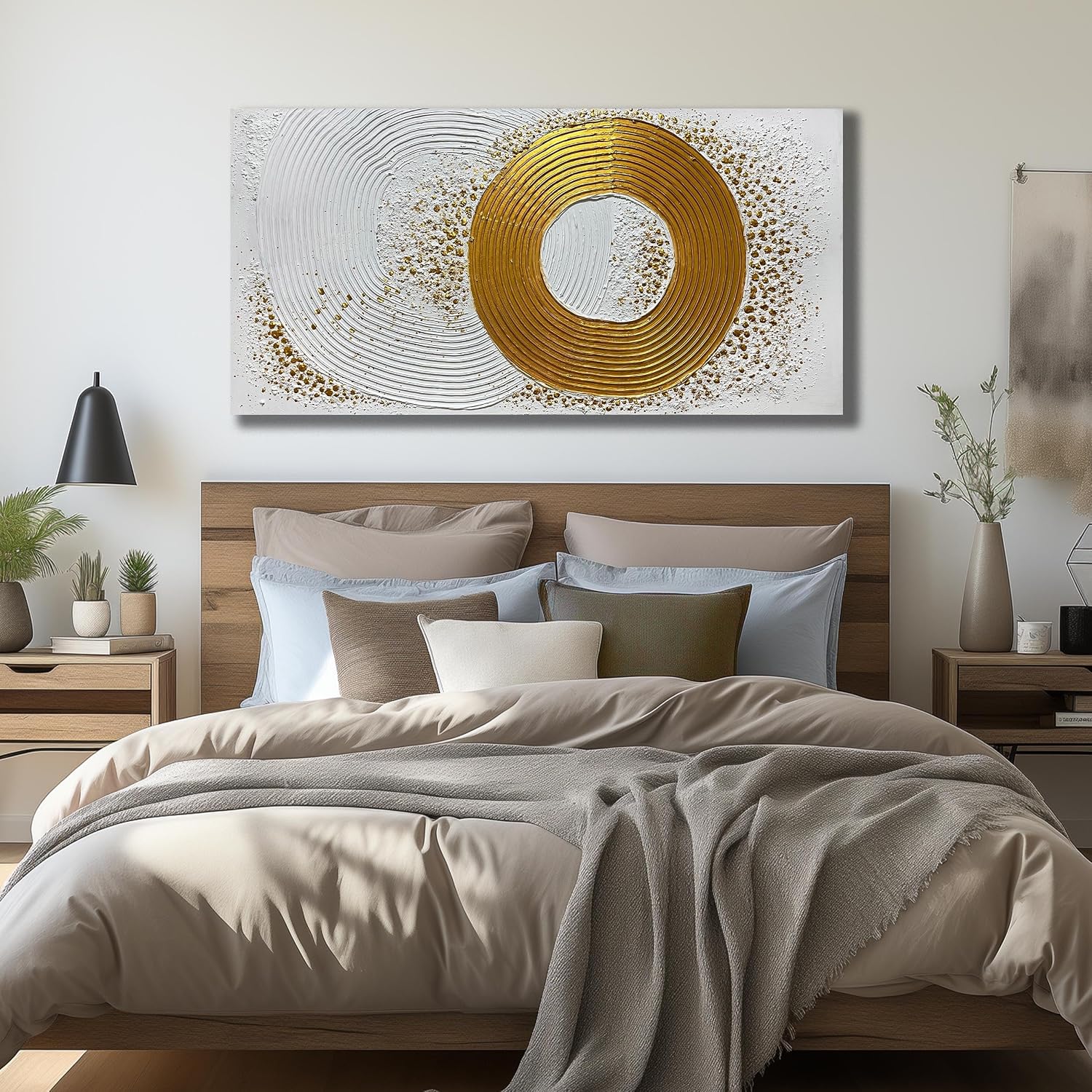 White and Gold Artwork for Wall Bedroom Large Abstract Wall Decor for Living Room Modern Oil Painting Wall Art for Office Size 29 x 58 Inch