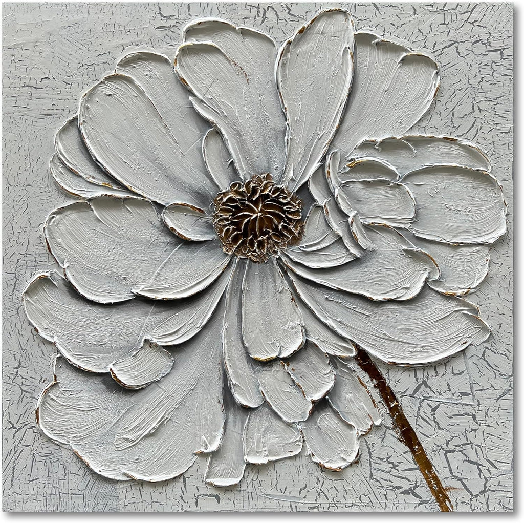 Hand Painted White Flower Texture Art 36x36 Inch Abstract Home Wall Decoration Art