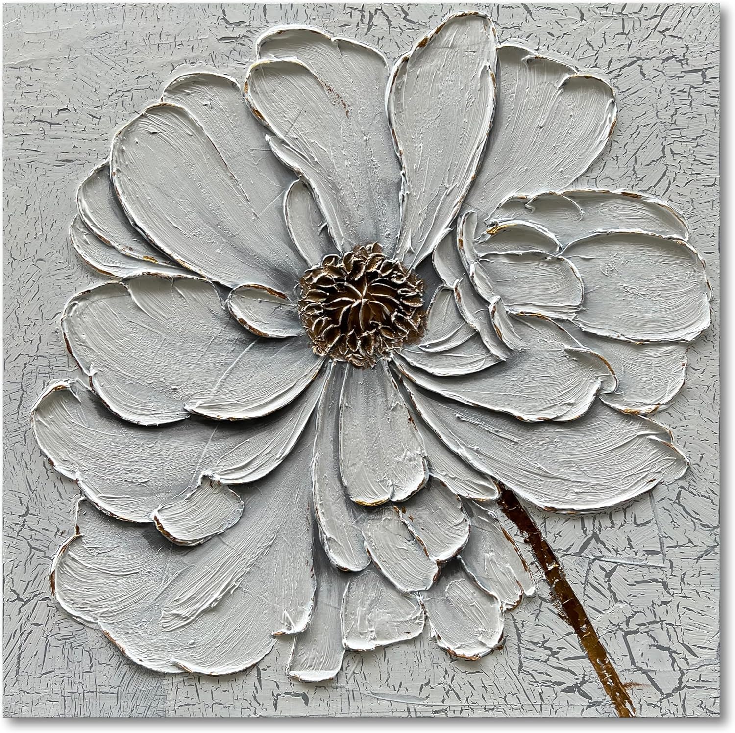 Hand Painted White Flower Texture Art 36x36 Inch Abstract Home Wall Decoration Art