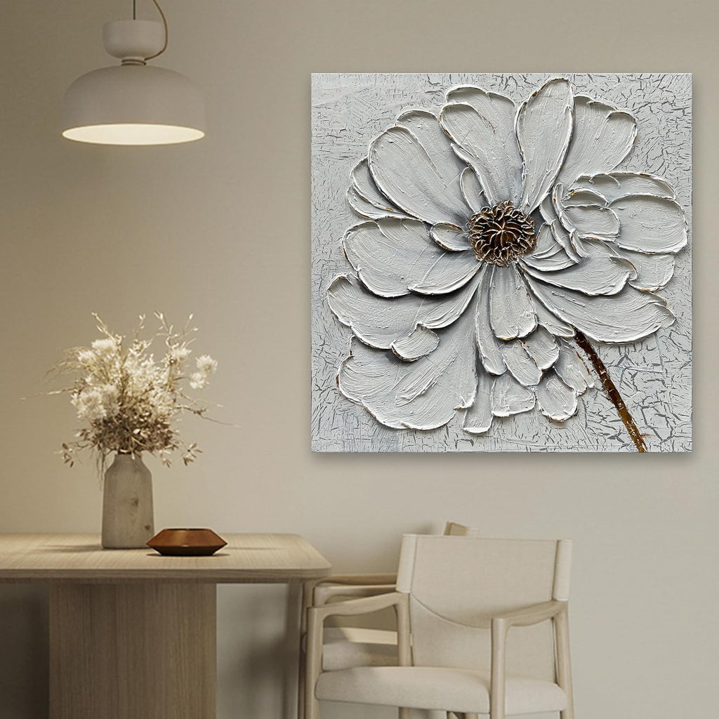 Hand Painted White Flower Texture Art 36x36 Inch Abstract Home Wall Decoration Art