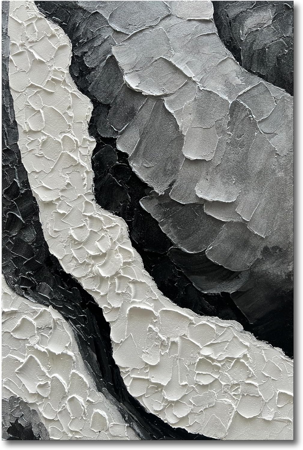 NANKAI Art Hand-Painted Thick Texture Black and White Minimalist Oil Painting 45x30 inch Large Office Corridor Living Room Wall Decorative Art Painting