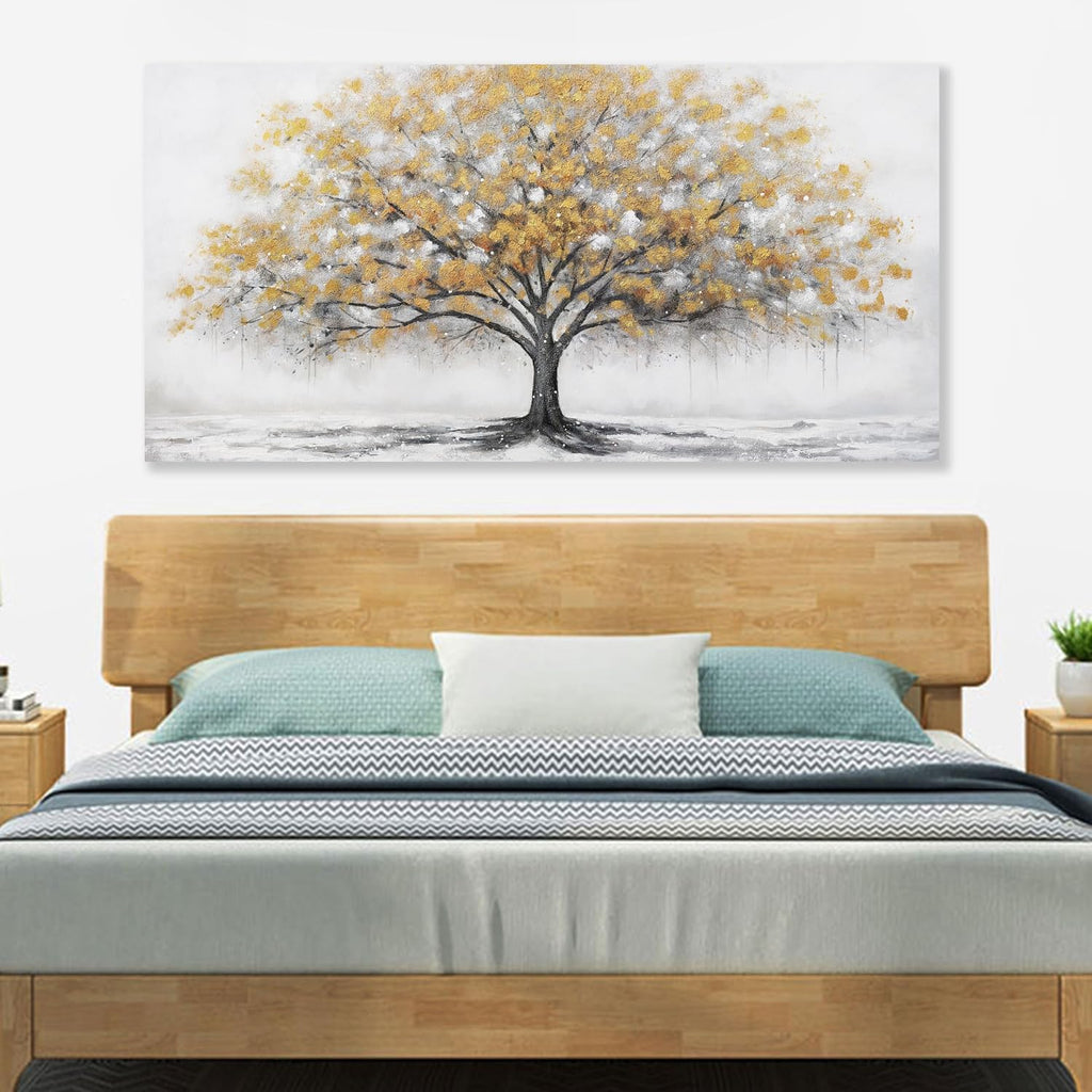 Glvzygy Wall Art Abstract Gold Tree of Life Canvas Modern Art Oil Painting Texture Tree Painting Living Room Bedroom Dining Room Home Office Decor Wall Decor 29' x 58'