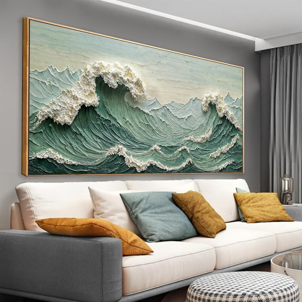 Sea Wave Abstract Green Wall Art For Living Room Artwork Canvas Art Wall Decor Painting Abstract Wall Decor Print Picture For Bedroom Office Hotel Home Wall Decoration 24 X 48 Inch With Framed