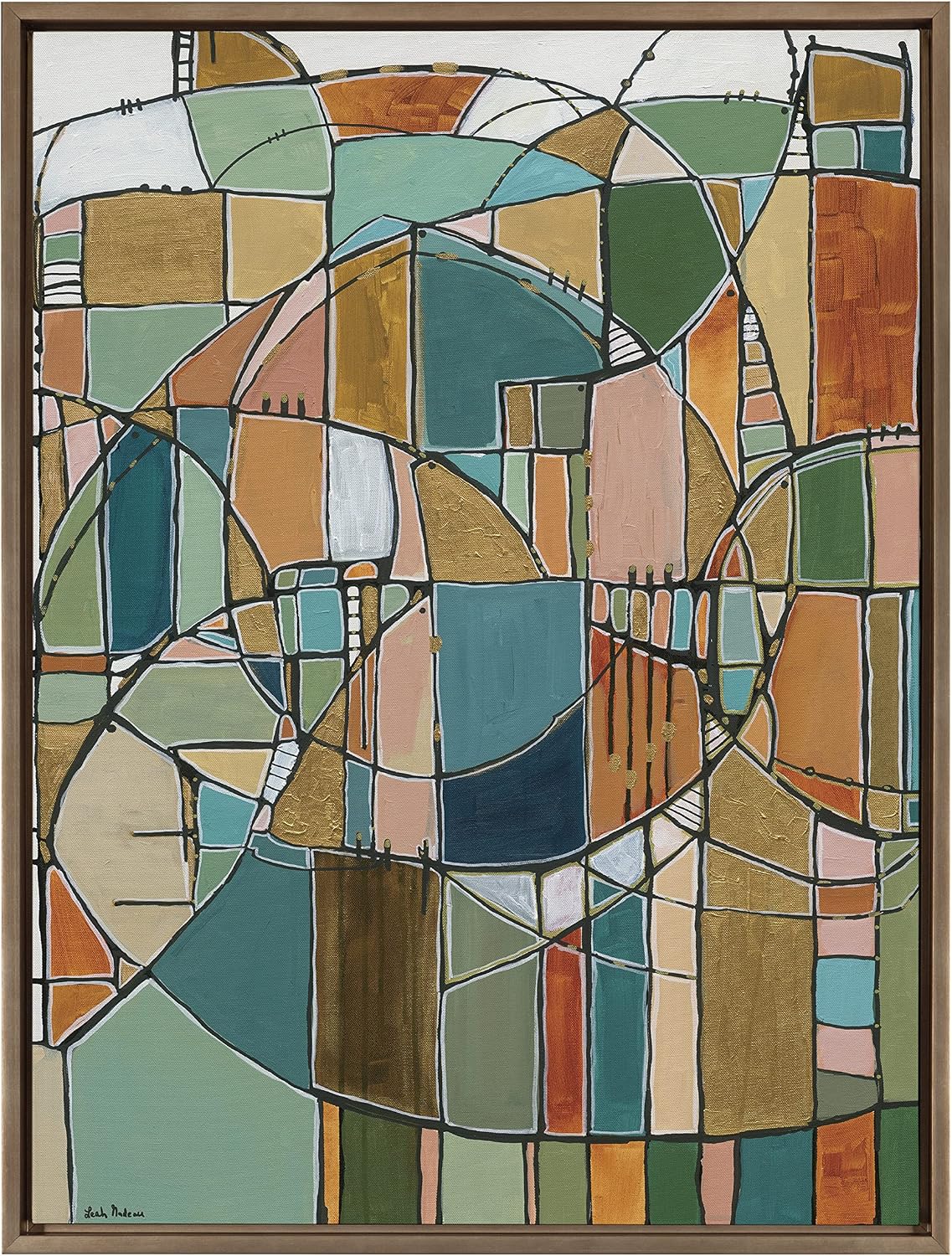 Kate and Laurel Sylvie Stardust Chords Framed Canvas Wall Art by Leah Nadeau; 28x38 Gold; Decorative Abstract Mosaic Inspired Art Print