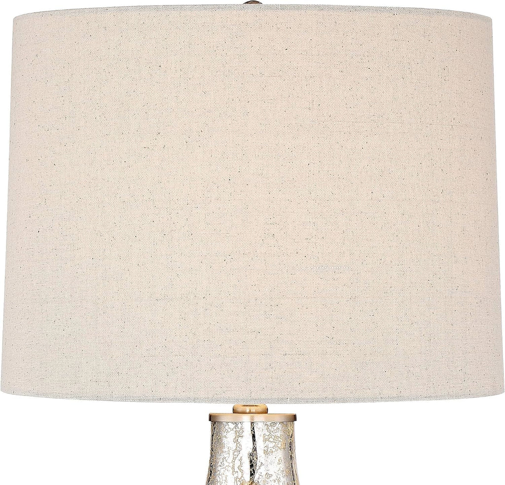 360 Lighting Waylon Modern Table Lamp 28' Tall with Dimmer and USB Charging Port Mercury Glass Dimpled Textured Off White Drum Shade for Bedroom Living Room House Home Bedside Nightstand Office