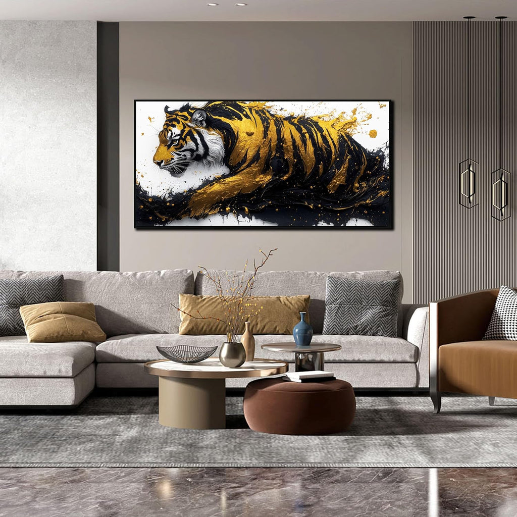 Tiger Painting Wall Art for Living Room - Animal Canvas Wall Art for Office - Black Framed Wall Art for Bedroom Size 24' x 48'