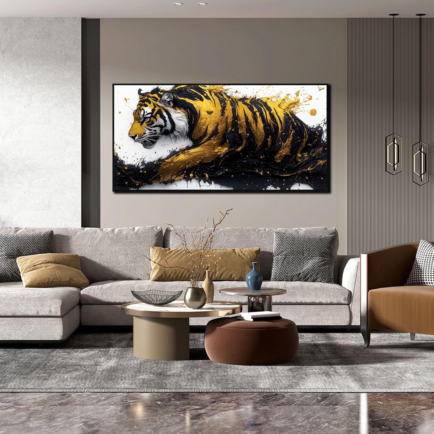 Tiger Painting Wall Art for Living Room - Animal Canvas Wall Art for Office - Black Framed Wall Art for Bedroom Size 24' x 48'