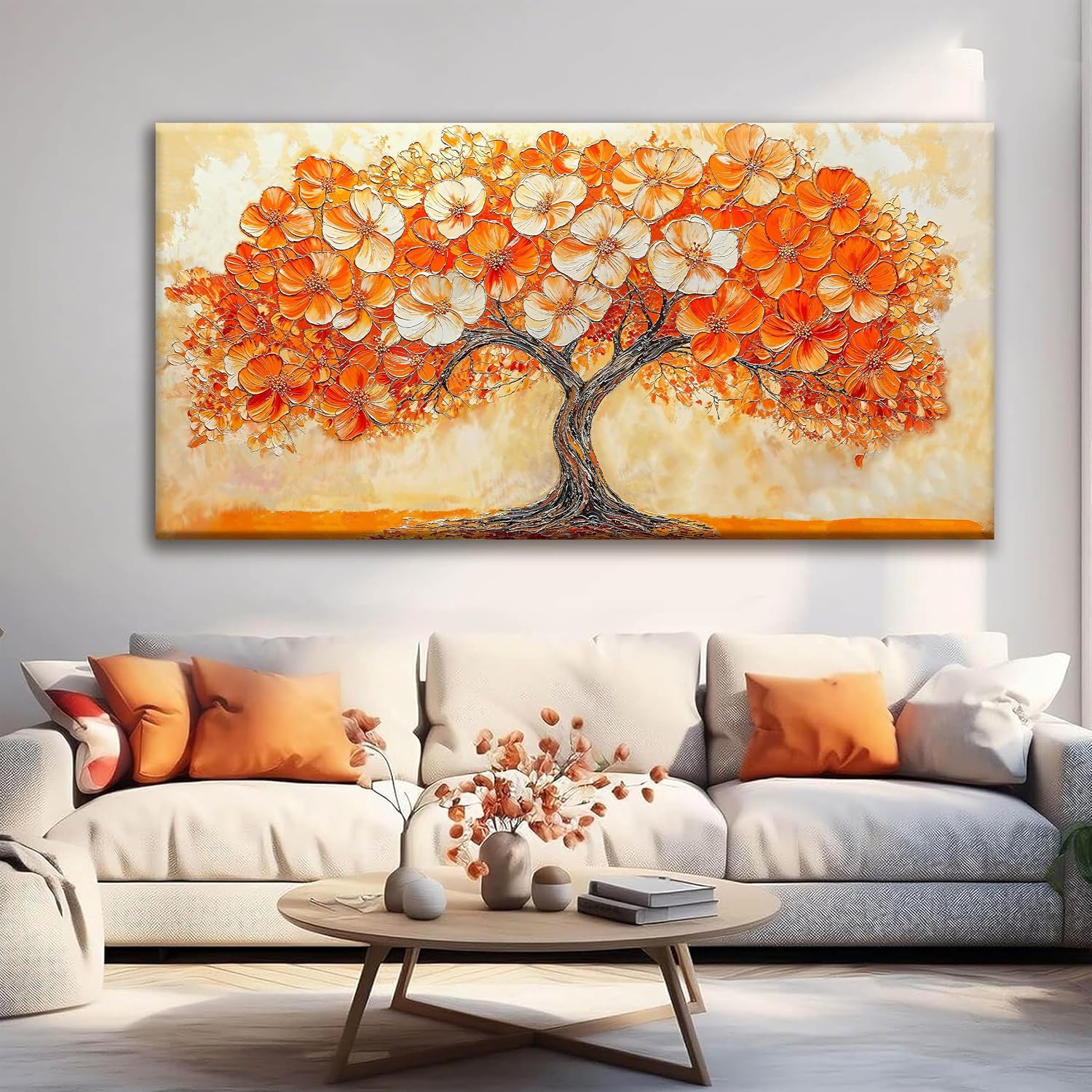 Suconvng Canvas Art Wall Decor Orange Tree Large Wall Art For Living Room Picture Modern Landscape Abstract Artwork Painting Home Wall Decor Bedroom Home Office Prints Artwork 29' X 58'