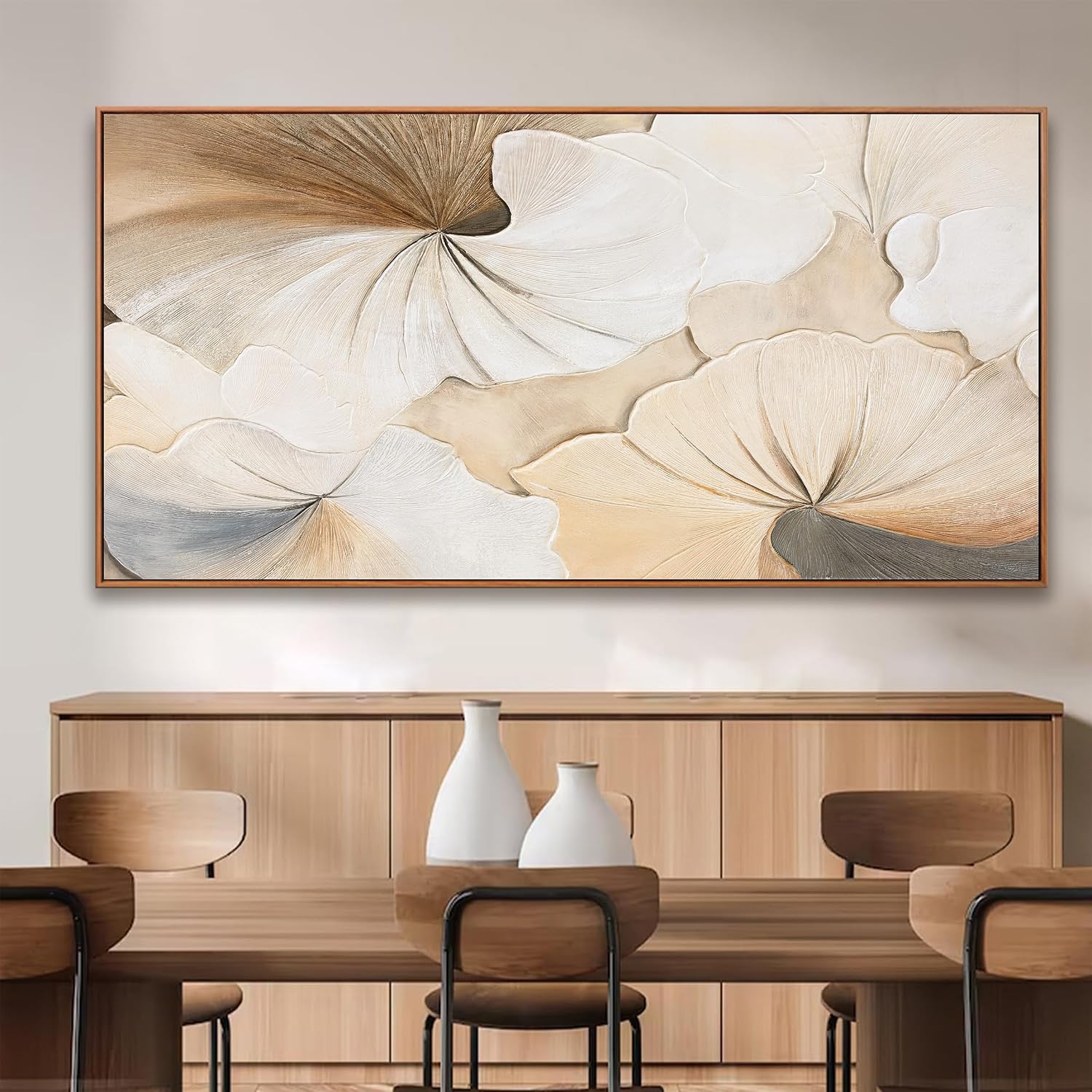 Canvas Art Wall Decor Large Size Abstract Floral Wall Art For Living Room Modern Canvas Prints Pictures Brown White Flower Wall Art Picture For Bedroom Home Artwork 29x58 Inch With Framed