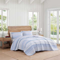 Tommy Hilfiger - King Quilt Set, Cotton Textured Bedding with Matching Shams, Medium Weight Bed Set, European Closure, Oeko-TEX Certified (Bold Stripe Blue)
