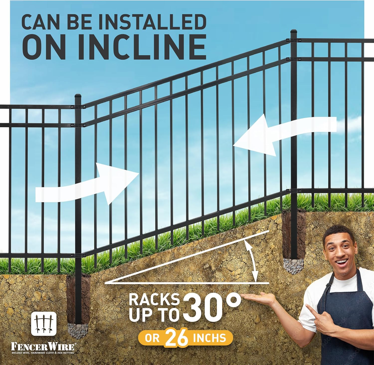 Fencer Wire 52FT Heavy Duty Flat Top Fence Barrier Kit, Anti-Rust Metal Steel Fence with 5FT Height X 8FT Width Panels, Gate, Posts, Connectors, Outdoor Fencing for Yard, Pool, Patio