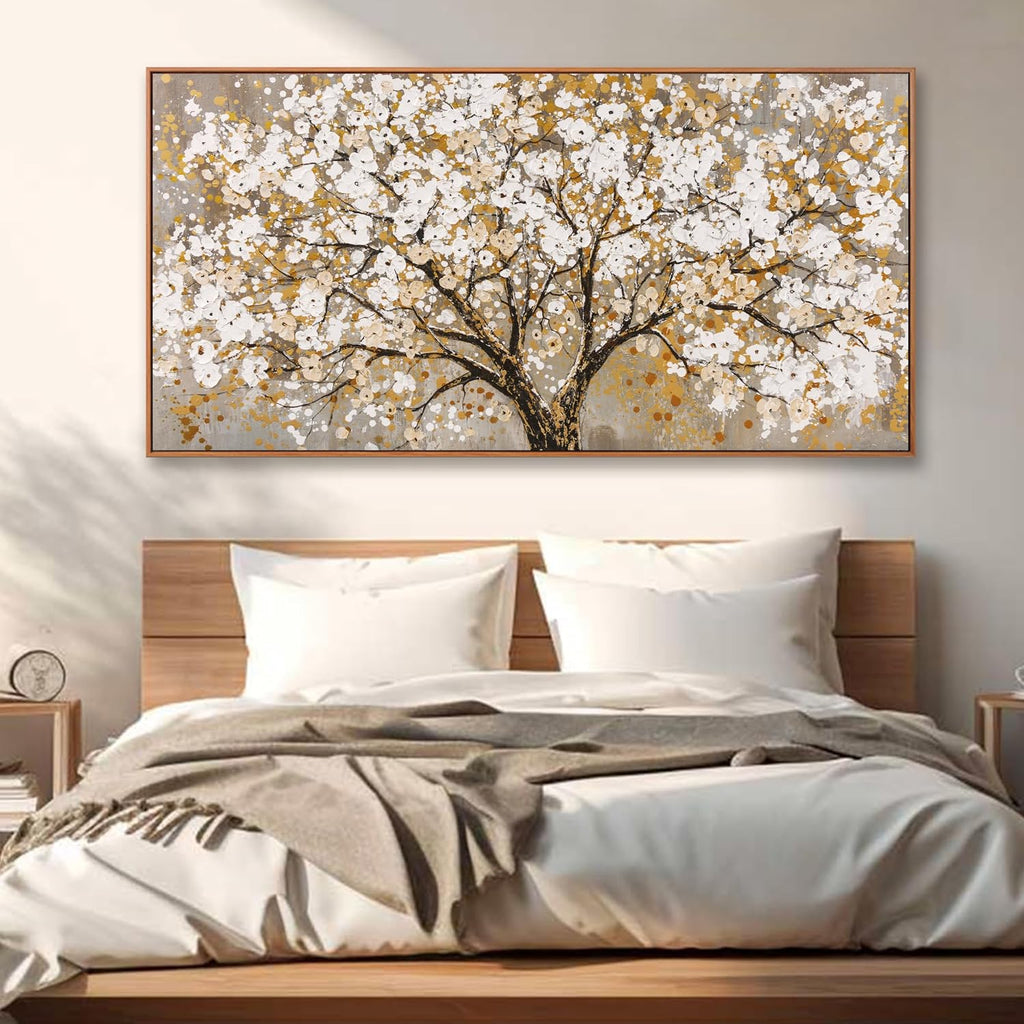 Wall Art Gold Nature Tree Of Life Abstract Canvas Painting Picture Modern Wall Art Print Landscape Artwork Framed For Living Room Bedroom Bathroom Office Home Decor 24' X 48'Painting