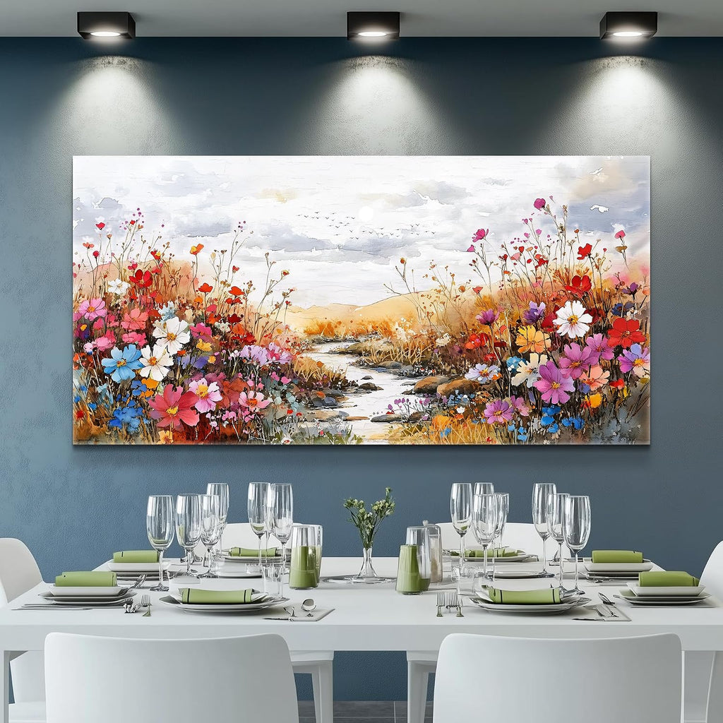 XIGUANGART Wildflowers Plants Painting Artwork Large Wall Art Canvas Prints Colorful Flowers Scenery Farmhouse Pictures Wall Decor for Living Room Kitchen Dining Room Bedroom Office Ready To Hang