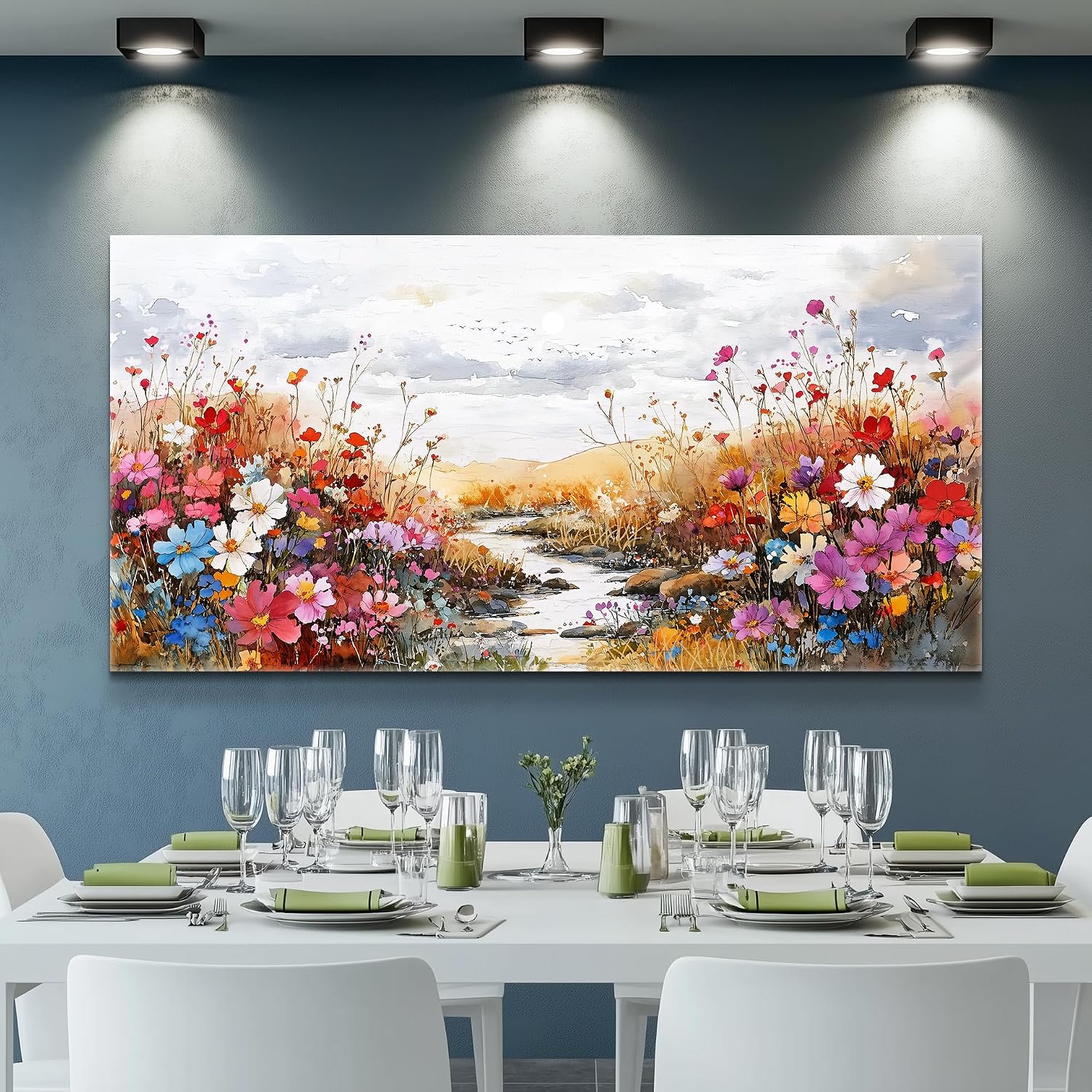 XIGUANGART Wildflowers Plants Painting Artwork Large Wall Art Canvas Prints Colorful Flowers Scenery Farmhouse Pictures Wall Decor for Living Room Kitchen Dining Room Bedroom Office Ready To Hang