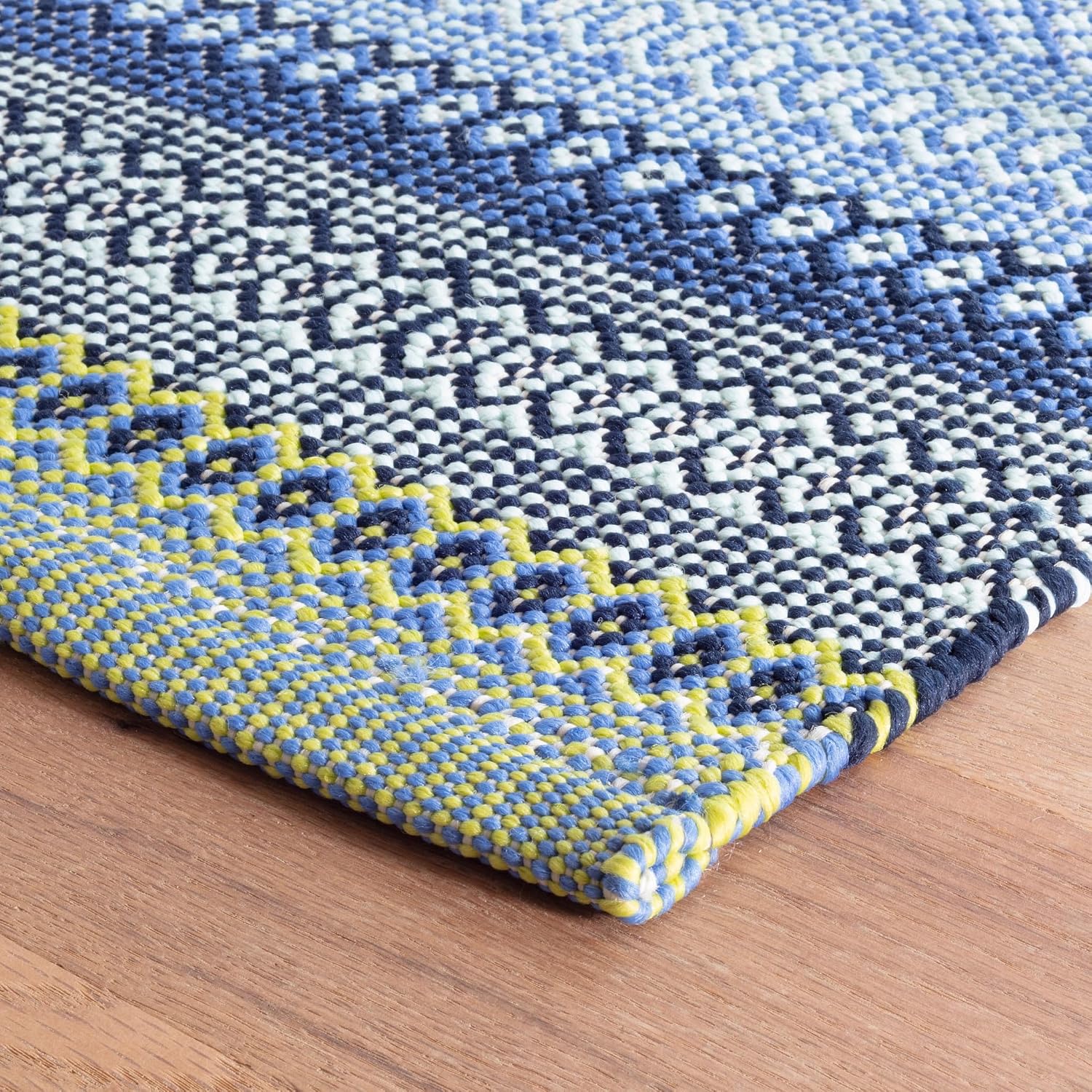 Dash & Albert Fiesta Stripe French Blue/Green Handwoven Indoor/Outdoor Rug, 2.5 X 12 Feet, Multicolored Stripe Pattern