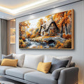 QIYILEXWART Canvas Wall Art For Living Room Large Wall Decor For Office Bedroom Decorations Autumn Cottage River Landscape Pictures Farmhouse Painting Artwork Room Wall Mural Aesthetic Home Decor 30x60 In