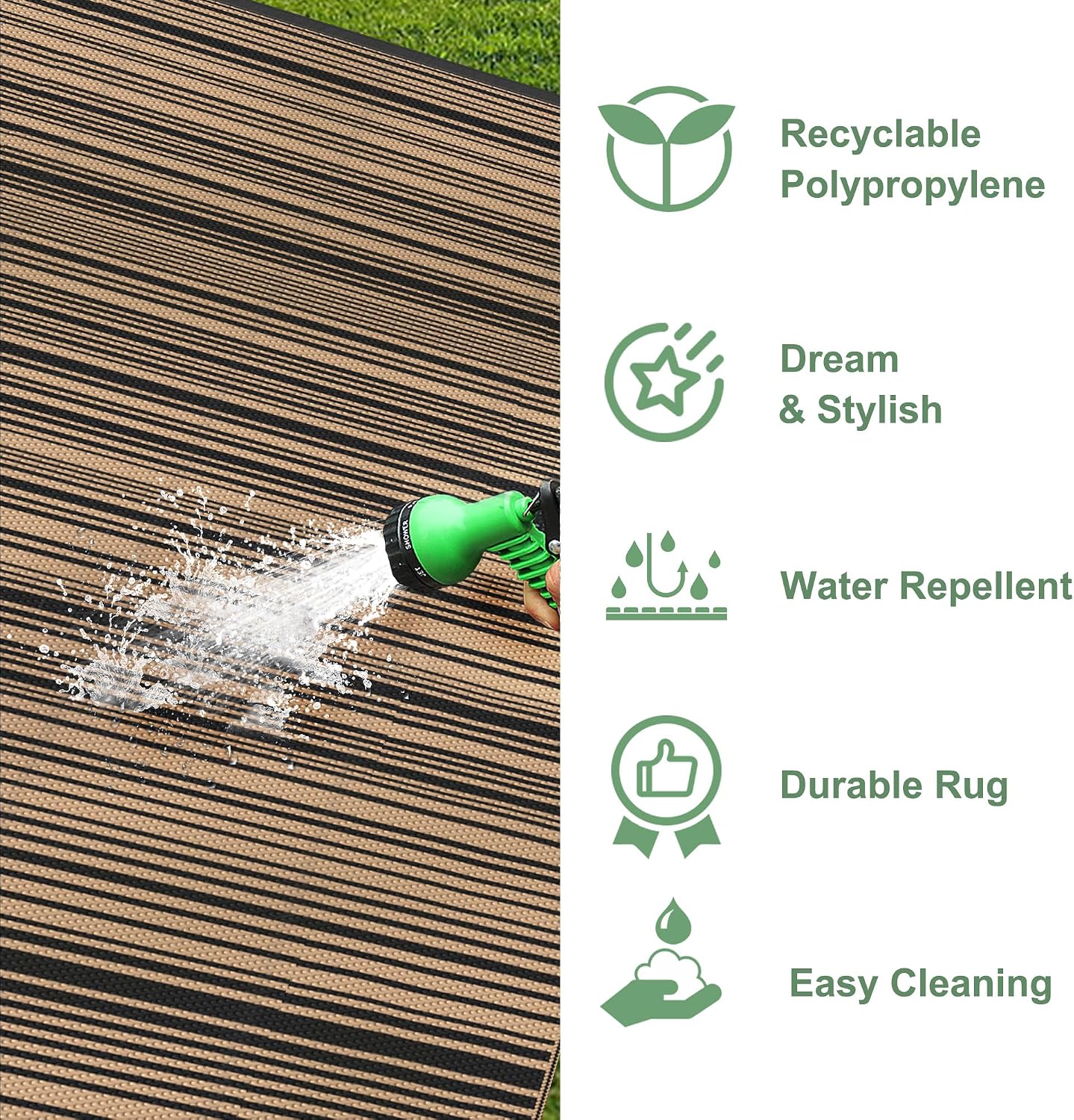GENIMO Outdoor Rug 10x14 ft Waterproof, Reversible Plastic Straw Patio Rug for RV Camping Mat, Deck, Backyard Balcony Mat - Lightweight & Easy to Clean, BlackBrown