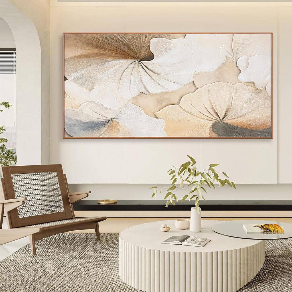 Canvas Art Wall Decor Large Size Abstract Floral Wall Art For Living Room Modern Canvas Prints Pictures Brown White Flower Wall Art Picture For Bedroom Home Artwork 29x58 Inch With Framed