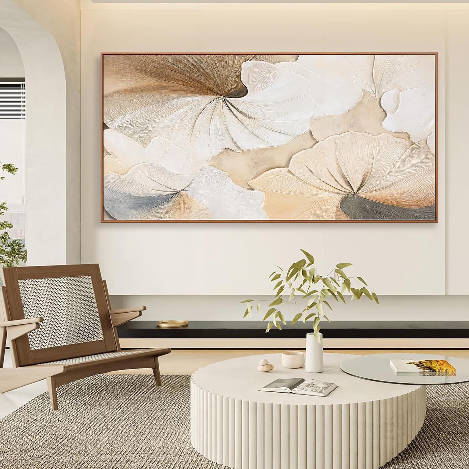 Canvas Art Wall Decor Large Size Abstract Floral Wall Art For Living Room Modern Canvas Prints Pictures Brown White Flower Wall Art Picture For Bedroom Home Artwork 29x58 Inch With Framed