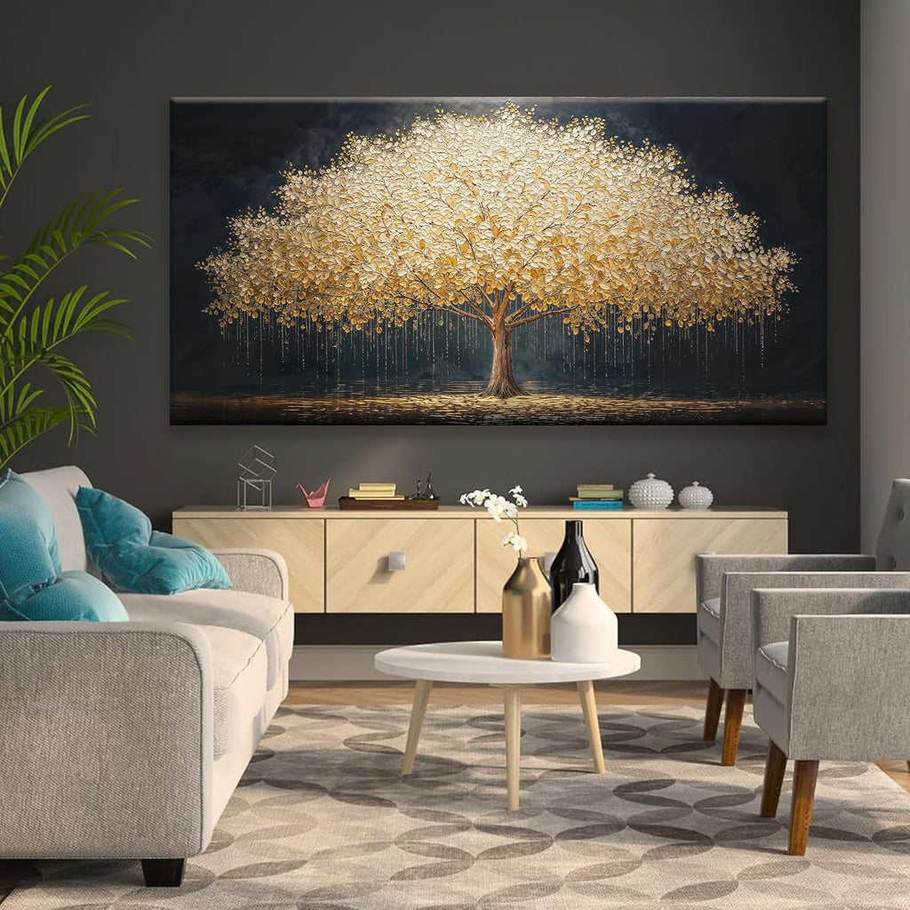 Tsomzxng Large Wall Art Prints Gold Tree Of Life Artwork Canvas Art Wall Decor Painting Prints Gold Tree Large Abstract Wall Decor Picture For Living Room Bedroom Home Office Artwork 39'X 78'