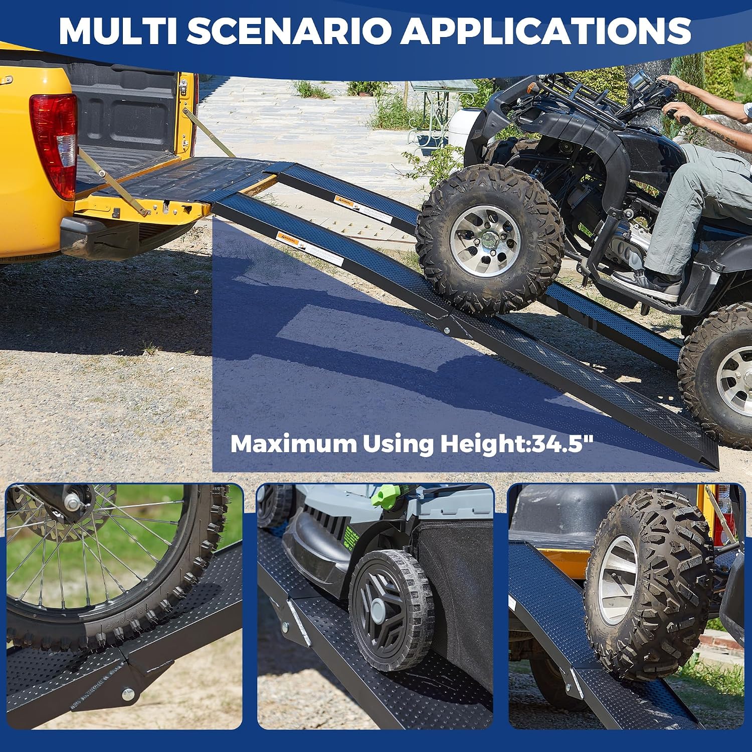LEMNISCATE Motorcycle Ramps, 89'x12' Portable Loading Ramps for Pickup Trucks 750 LBS Capacity 7.5FT Aluminum Folding Ramps with Handle & Buckle for ATVs, Lawn Mowers, UTVs, Bike, 1PCS, Black