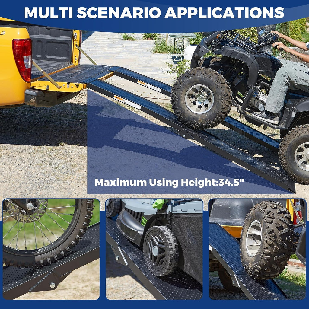 Aluminum Truck Ramps for ATV, UTV, Lawn Mower, Pickup Trucks - 1500LB Capacity 7.5FT Heavy Duty Loading Ramps with Handle & Buckle, Black, 2PCS
