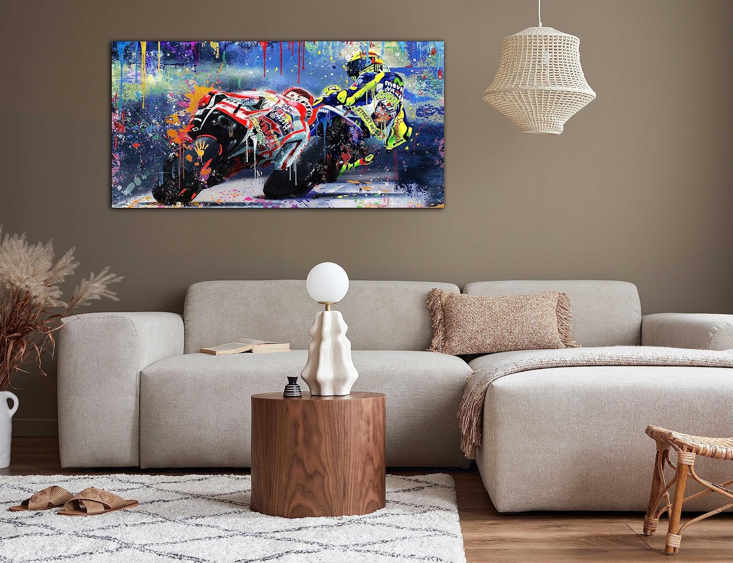 CANEITO Motorcycle Wall Art Living Room, Graffiti Racer Picture Wall Painting Bedroom, Large Sports Canvas Print Posters Wall Decor for Man, 29 x 59 Inch