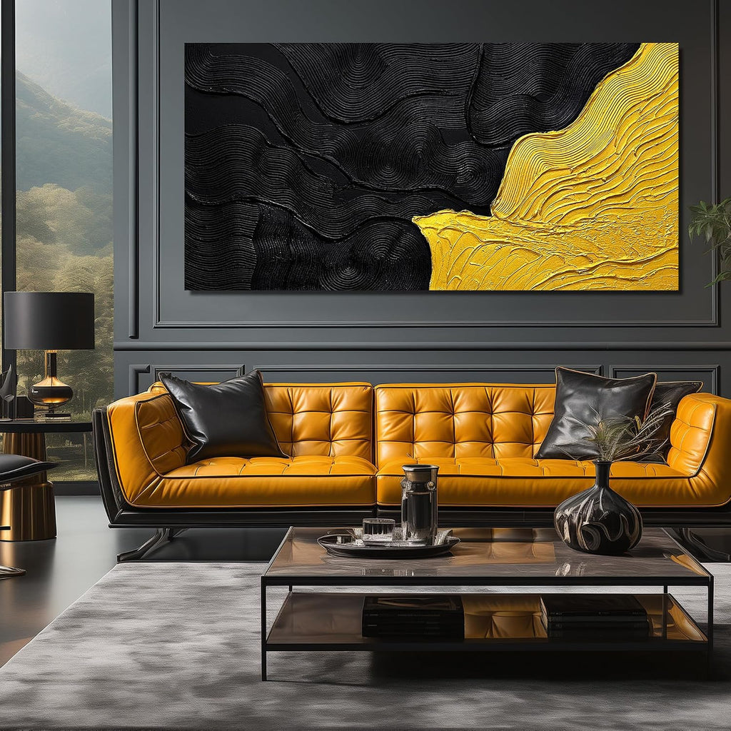 Black and Gold Abstract Pictures Wall Decor Office Modern Painting Wall Art for Bedroom Extra Large Wall Art for Living Room Size 36 x 72 Inch