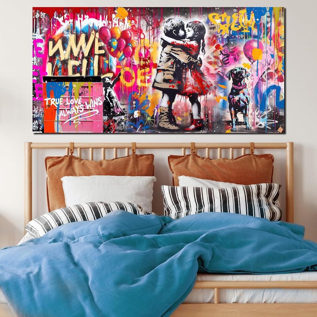 CIRABKY Colorful Canvas Wall-Art - Graffiti Art Wall Decor for Living Room - Boy and Girl Print Big Painting Size 29' x 59'