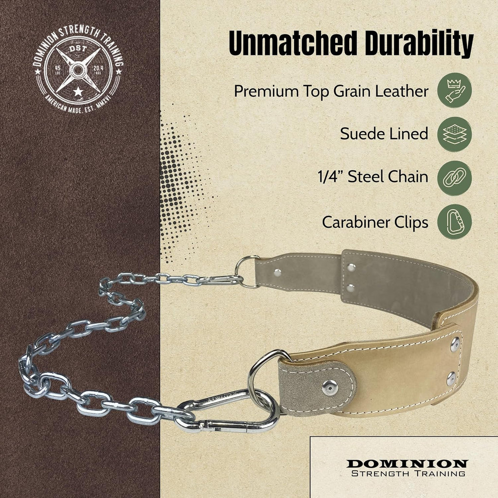 Heavy-Duty Leather Dip Belt with Steel Chain - Ultimate Accessory for Weighted Pullups, Dips, and Progressive Overload