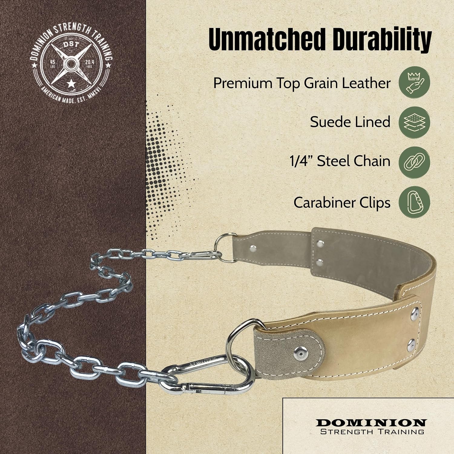 Heavy-Duty Leather Dip Belt with Steel Chain - Ultimate Accessory for Weighted Pullups, Dips, and Progressive Overload