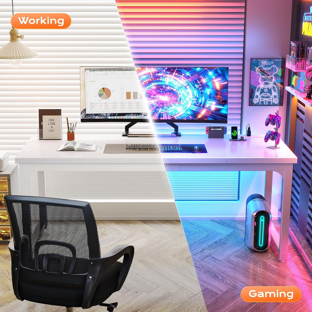 Huuger 63 x 24 inch Desk with Power Outlets & USB-C, Deeper & Thicker Desktop, Robust Metal Tubes, Computer Desk, Heavy Duty Office Desk, Work Gaming Desk, for Home Office, White