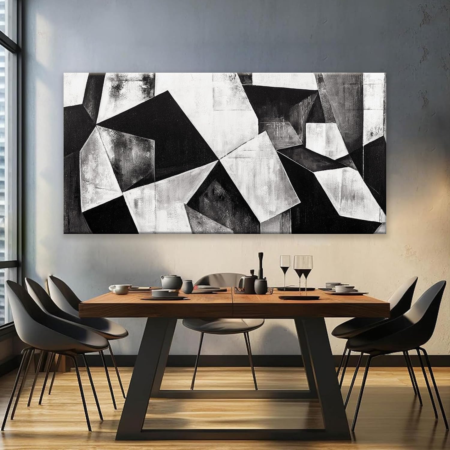 TAIJXAGSG Large Abstract Wall Art Black And White Wall Art Geometric Color Block Line Painting Artwork Canvas Art Wall Decor Simple Picture Artwork For Living Room Bedroom Office 29' X 58'