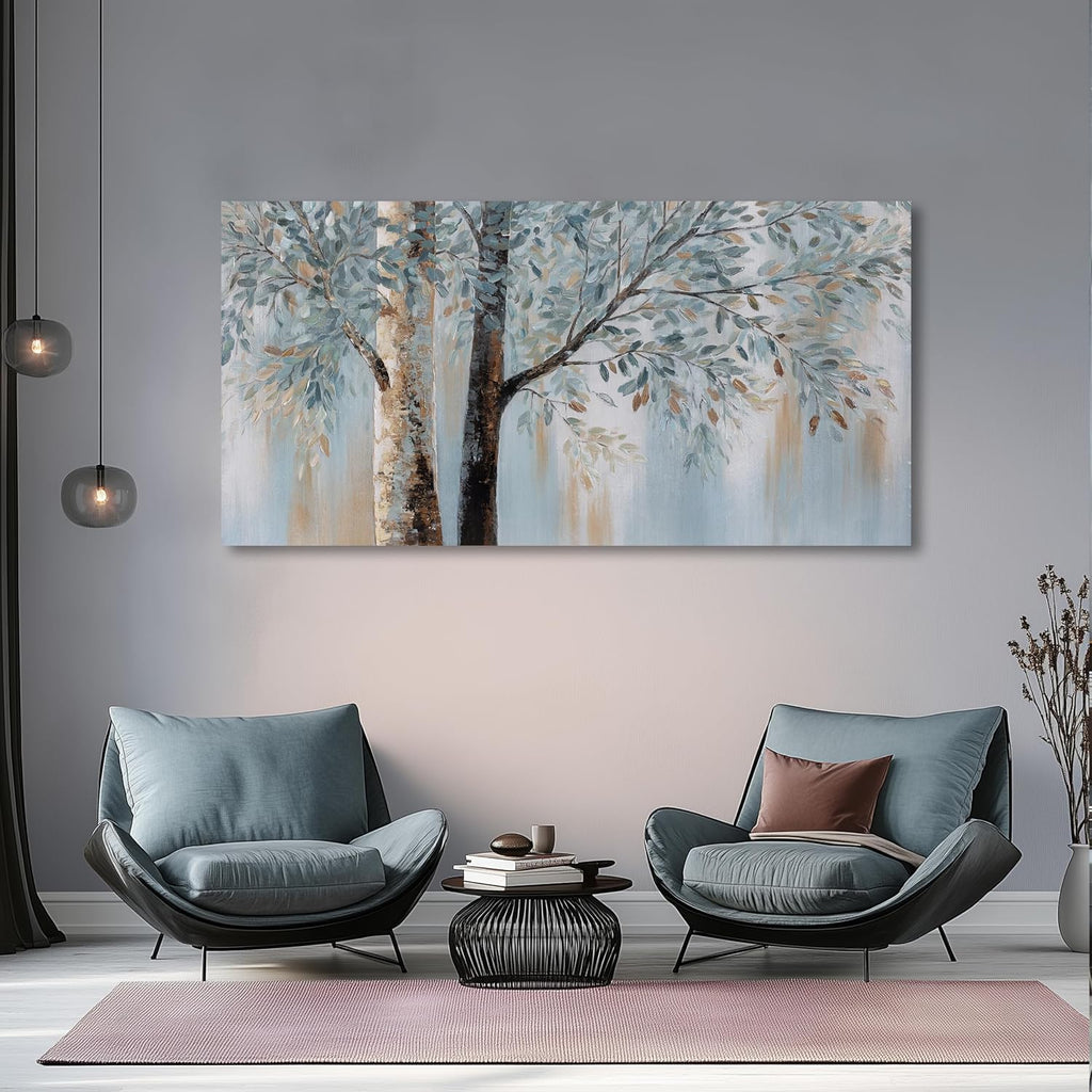 Tree Wall Art Bule Tree Painting Abstract Canvas Art Nature Artwork Framed for Living Room Bedroom Dinning Room Home Office Wall Decor 29'x58'