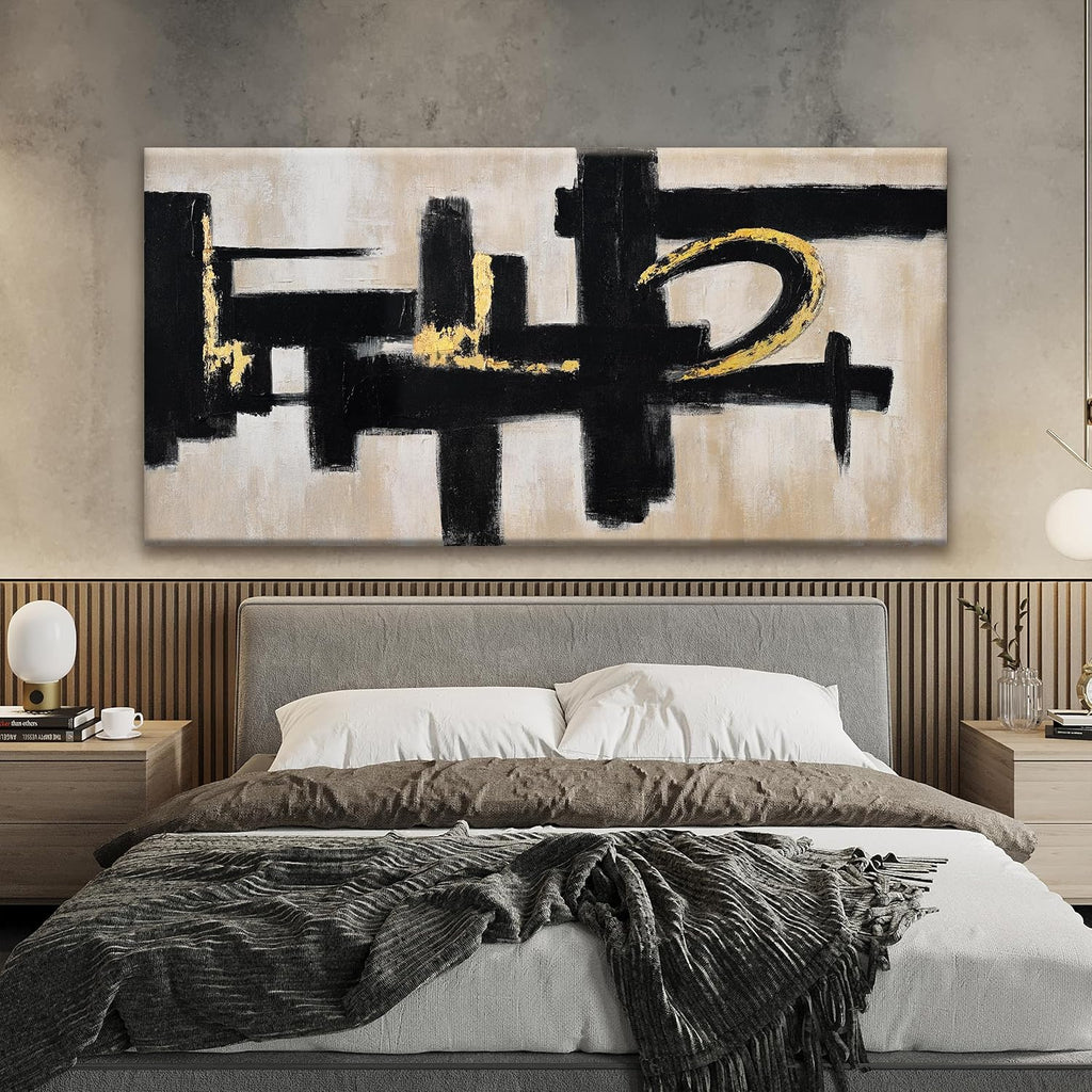 QSQ Black And Off-White Wall Art Abstract Picture Paintings On Canvas Art Wall Decor 29 x 58 Inches Large Wall Art Minimalism Abstract Wall Decor Textured Artwork Living Room Bedroom Office Artwork