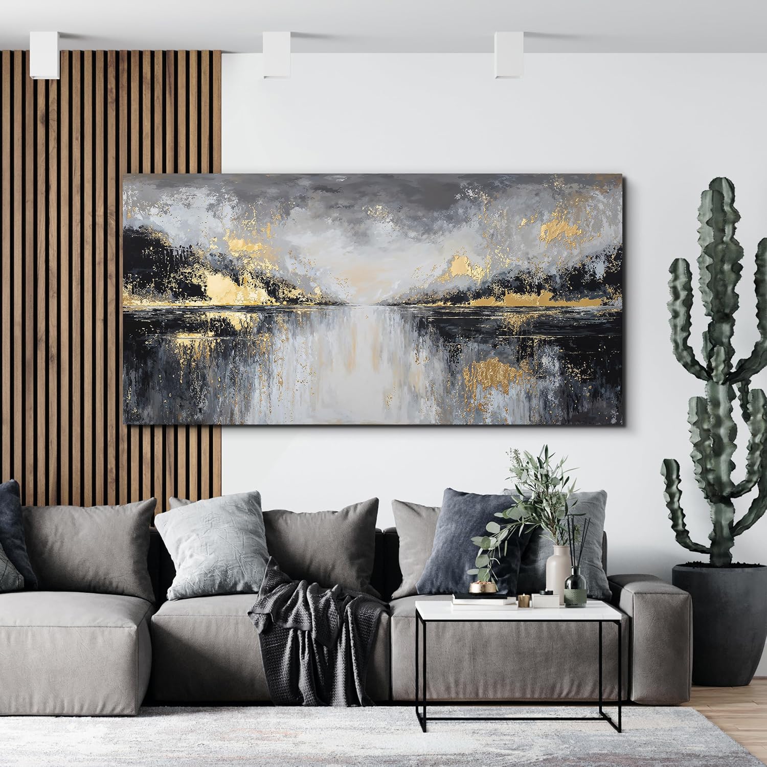 YISXINOAG Modern Canvas Wall Art Large Abstract Wall Decor Large Wall Art for Living Room Black and Gold Canvas Prints Abstract Art Modern Home Decor on Bedroom Ready to Hang Size 29'X58'