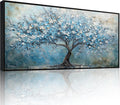crmotu Tree of Life Wall Art, Large Wall Decor Living Room, Black Framed Wall Art, Cherry Blossom Tree Painting Prints, Modern Japanese Aesthetic Artwork, Blue Big Pictures for Office Hotel 32'x71'