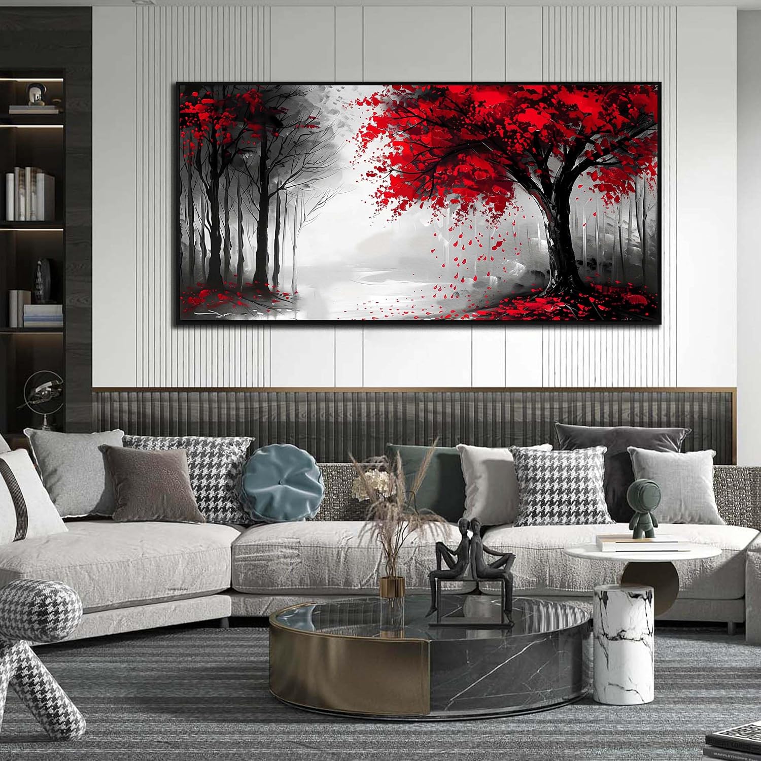 Large Canvas Wall Art for Living Room Black White and Red Tree of Life Print Pictures Painting With Black Wood Framed Wall Decor for Bedroom Modern Home Forest Wall Decorations Artwork Size 30x60 Ready to Hang