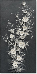 Hand Painted Modern Black and White Art Oil Painting White Plum Blossom Painting 24x48 inch Canvas Wall Art Home Wall Decorative Art