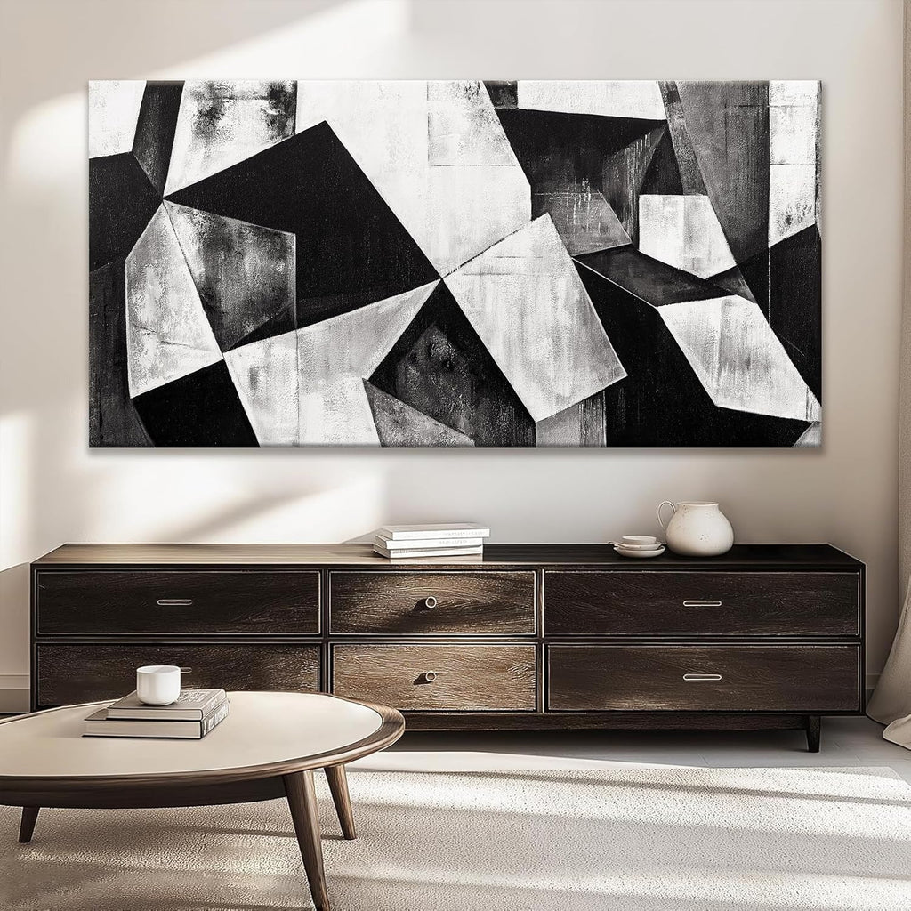 TAIJXAGSG Large Abstract Wall Art Black And White Wall Art Geometric Color Block Line Painting Artwork Canvas Art Wall Decor Simple Picture Artwork For Living Room Bedroom Office 29' X 58'
